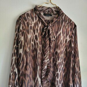 Jone Wear Leopard Blouse Woman Plus Size 16 Polyester Long Sleeves Linen